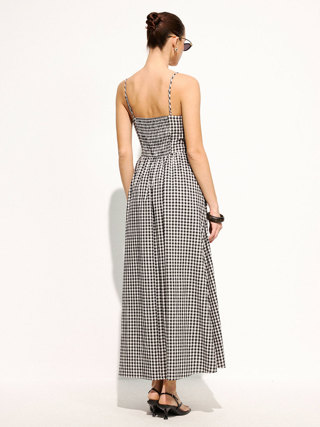 Gingham Baumwolle Spitzenbesatz Camisole Midikleid