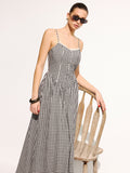 Gingham Baumwolle Spitzenbesatz Camisole Midikleid