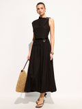 Ensemble top sans manches et jupe midi à boucle métallique