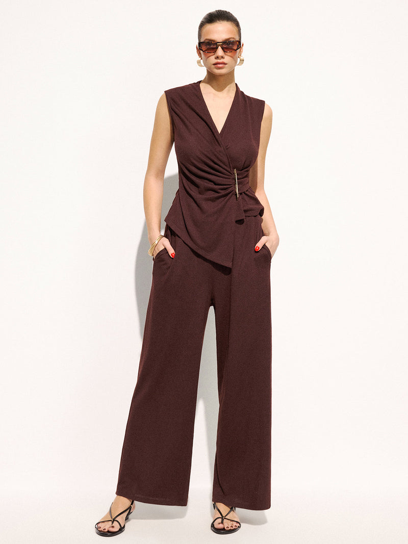 Metal Detail Ruched Top & Pants Set