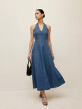 Trägerloses Denim-Midikleid mit Neckholder