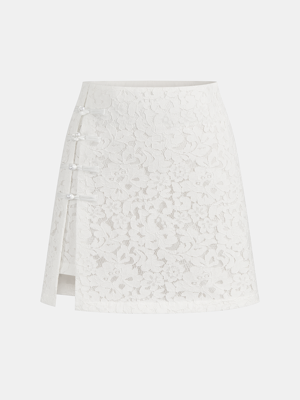 Mini-jupe asymétrique en dentelle et perles