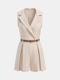 Sleeveless Blazer Style Belted Romper