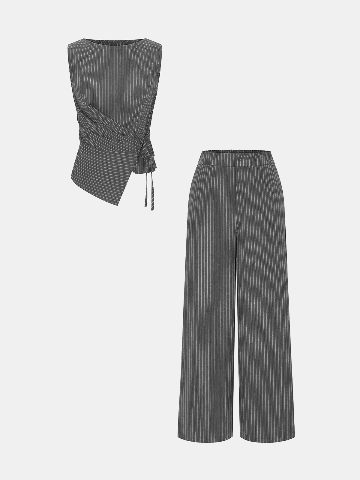 Ensemble top cache-cœur et pantalon large à fines rayures