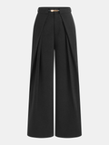 Mid Waist Belted Pleated Wide Leg Pants
