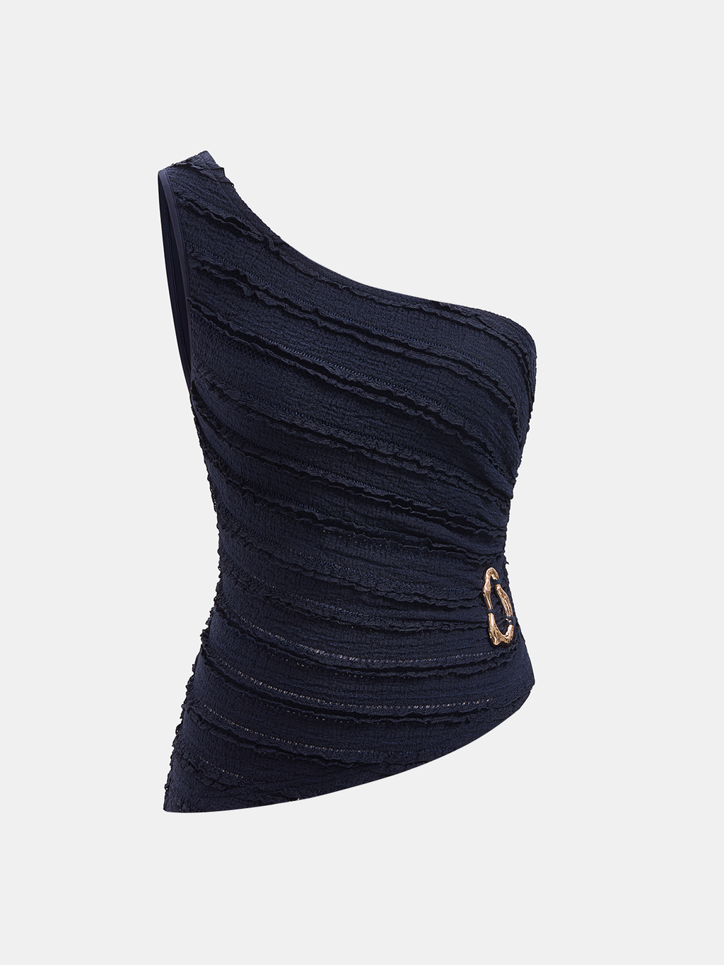 Haut en maille texturée à une épaule avec boucle en métal