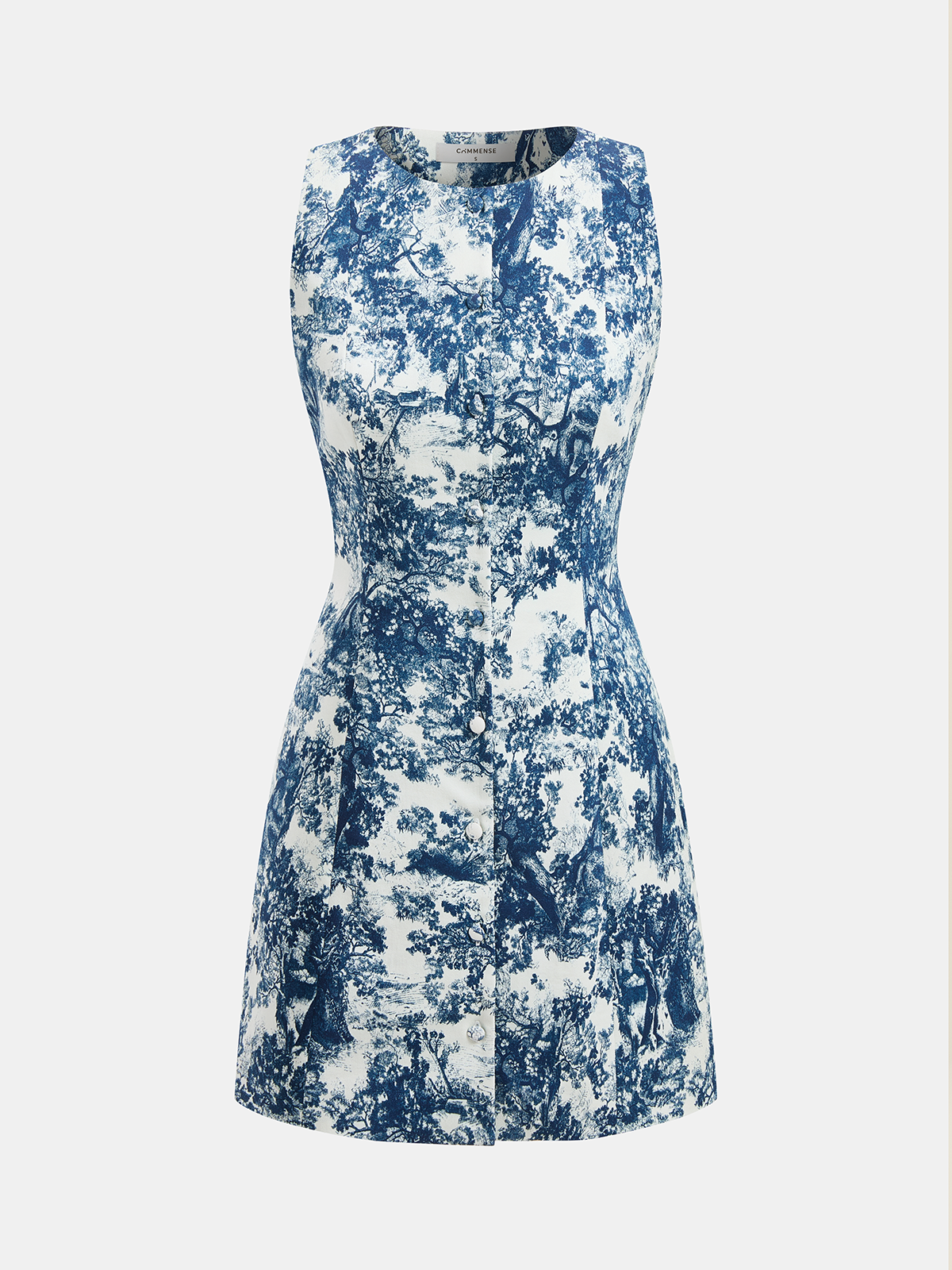 Ärmelloses Mini-Knopfkleid mit Toile-Muster