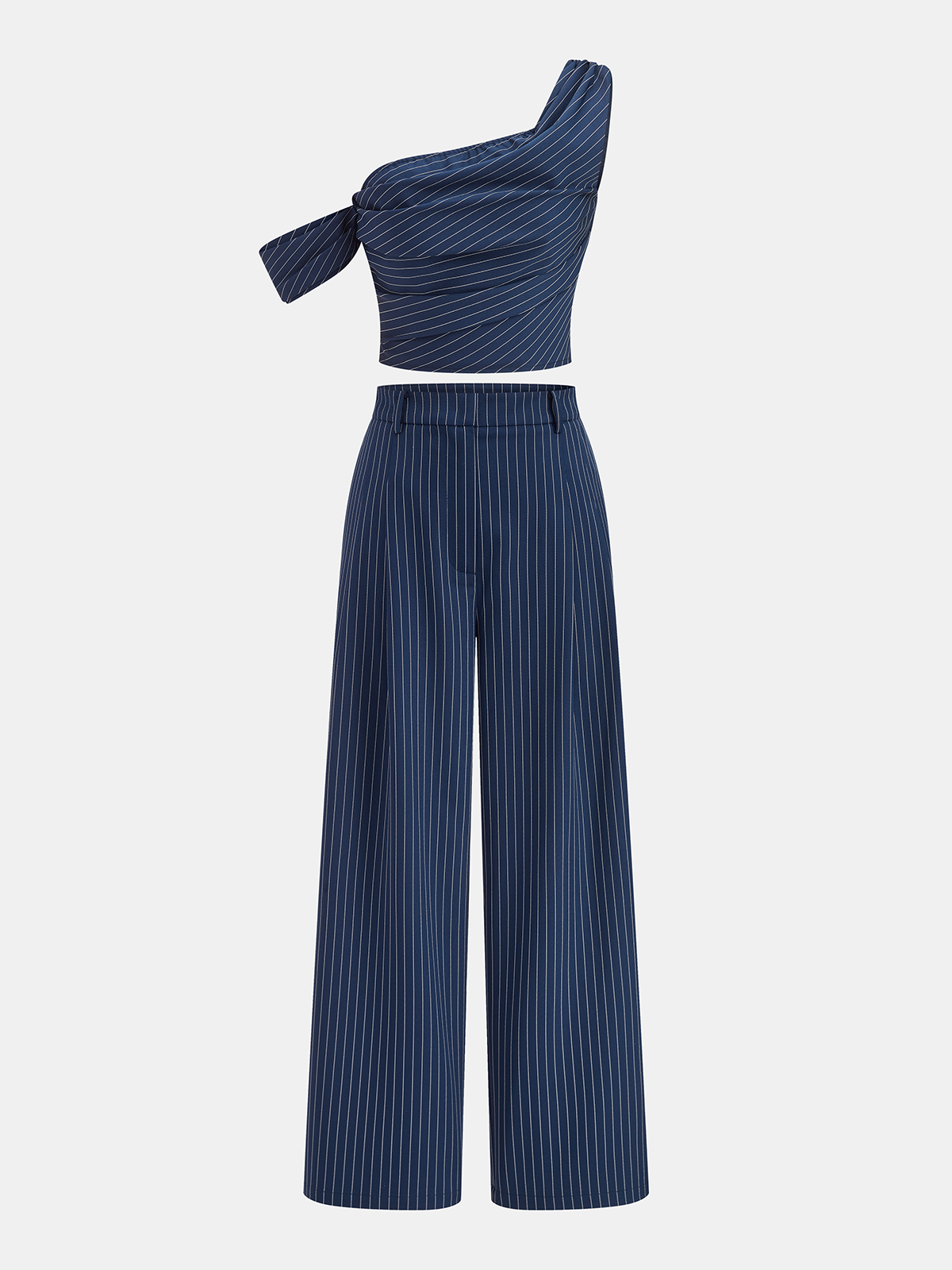 Ensemble pantalon et haut rayé à une épaule