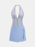 Mini-robe à rayures en mélange de coton et col halter
