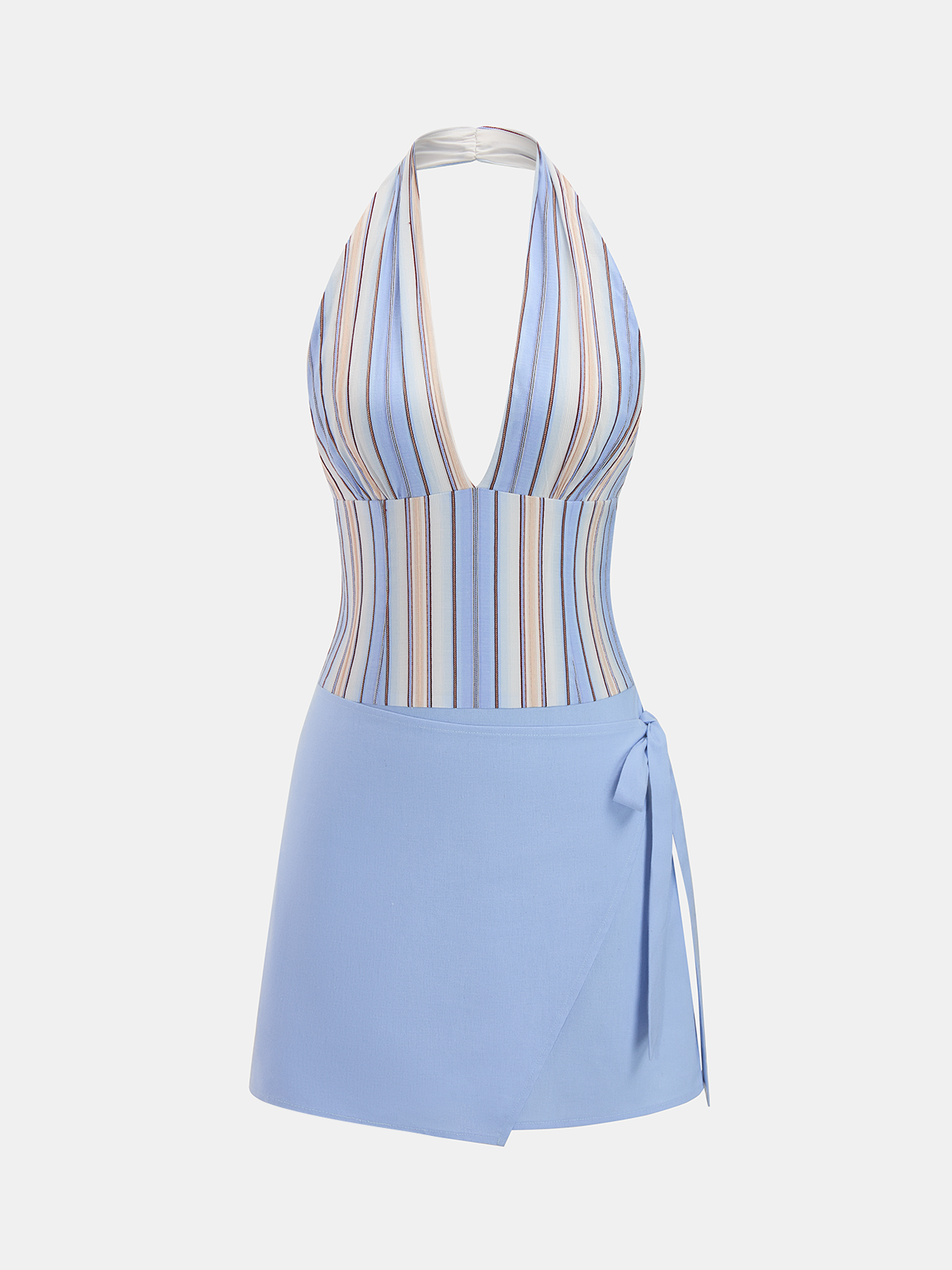 Mini-robe à rayures en mélange de coton et col halter