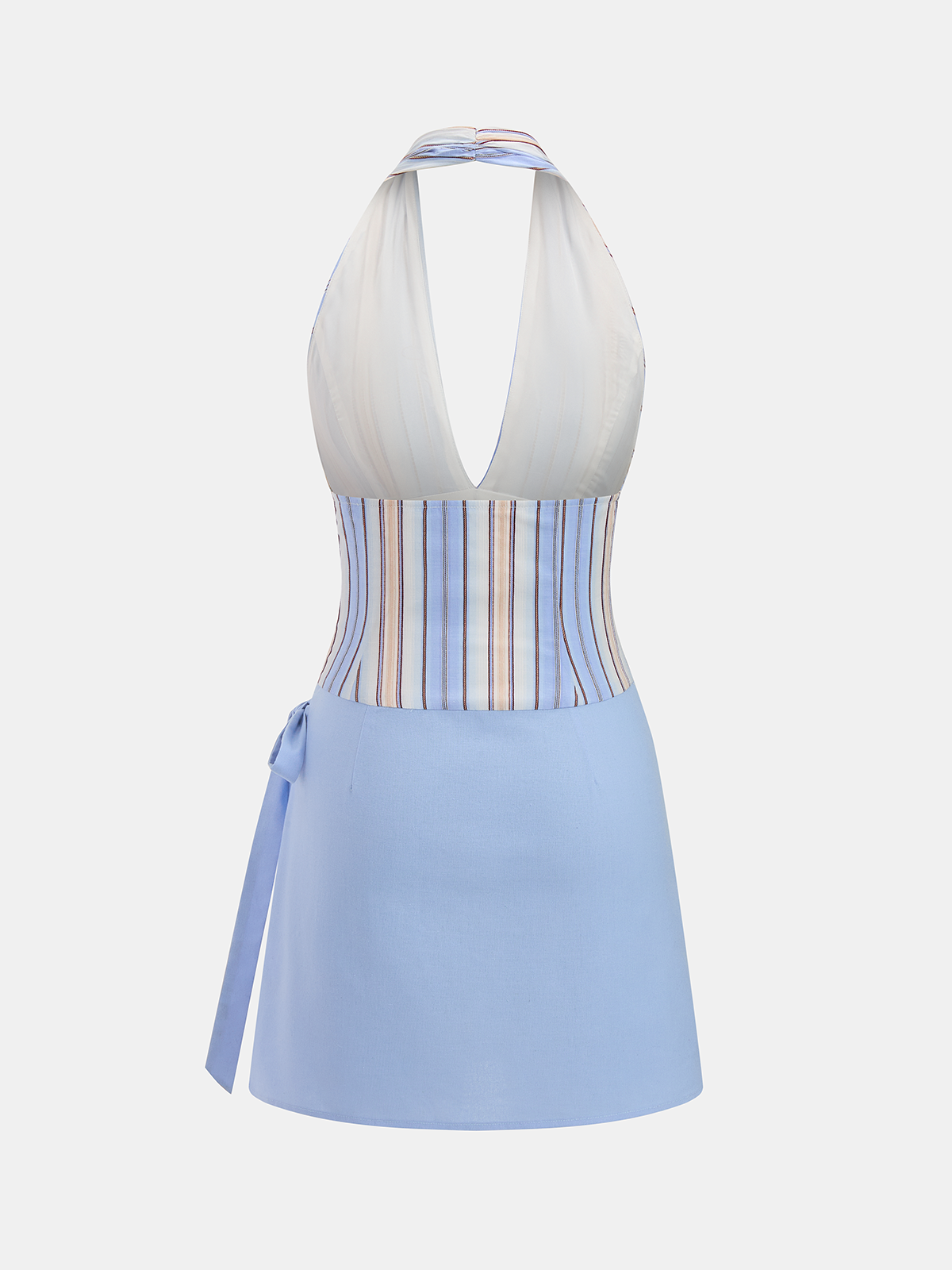 Mini-robe à rayures en mélange de coton et col halter