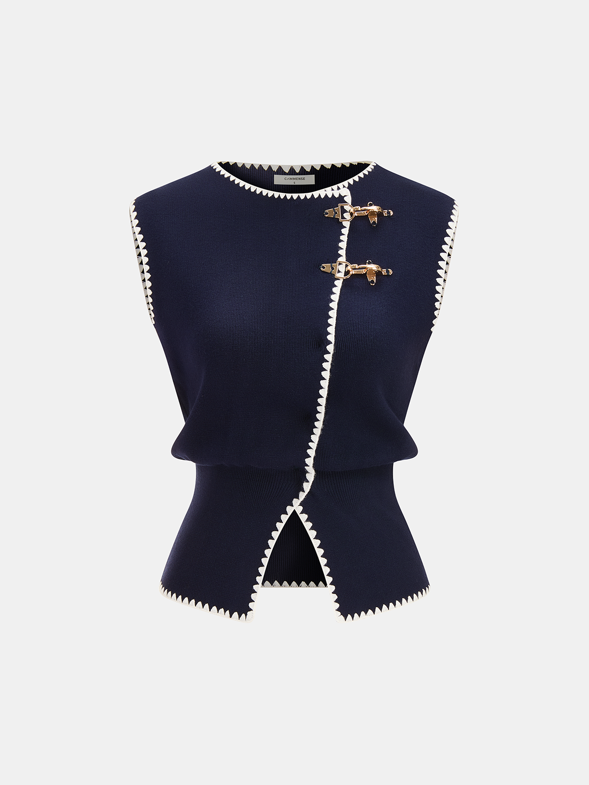 Gilet en maille avec fermeture métallique et garnitures contrastées
