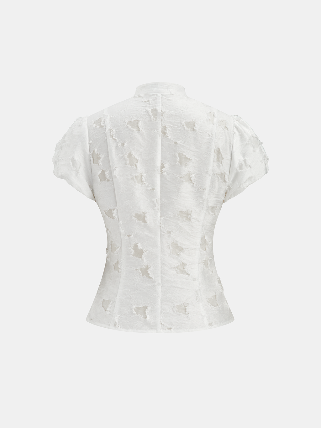 Bluse mit Froschknopf, Mandarin-Kragen und Textur