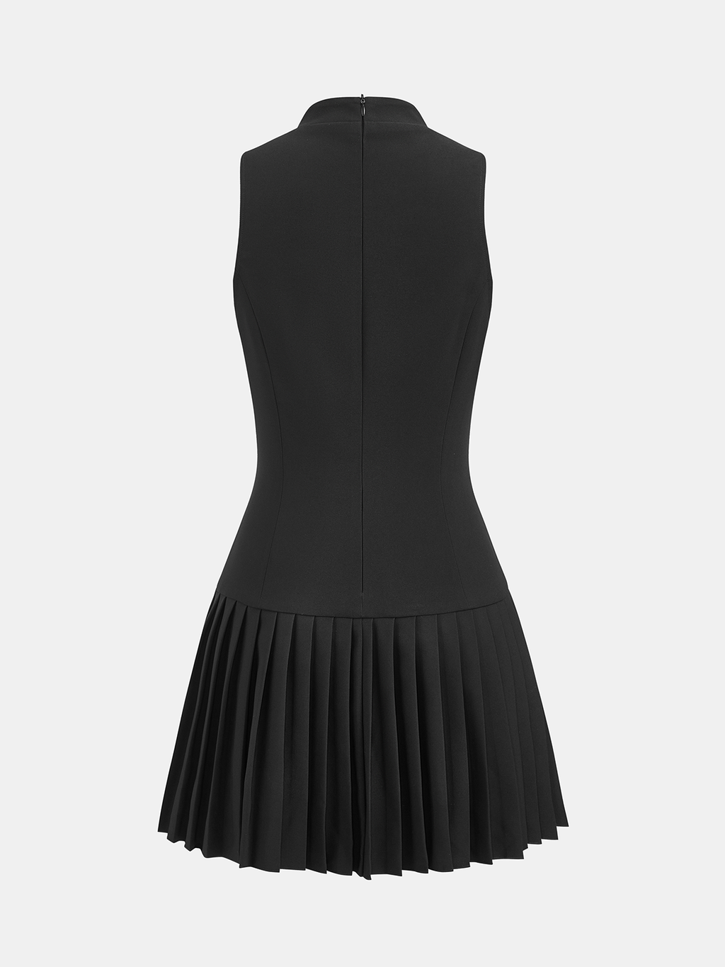 Ärmelloses hochgeschlossenes, plissiertes Kleid mit Schnalle