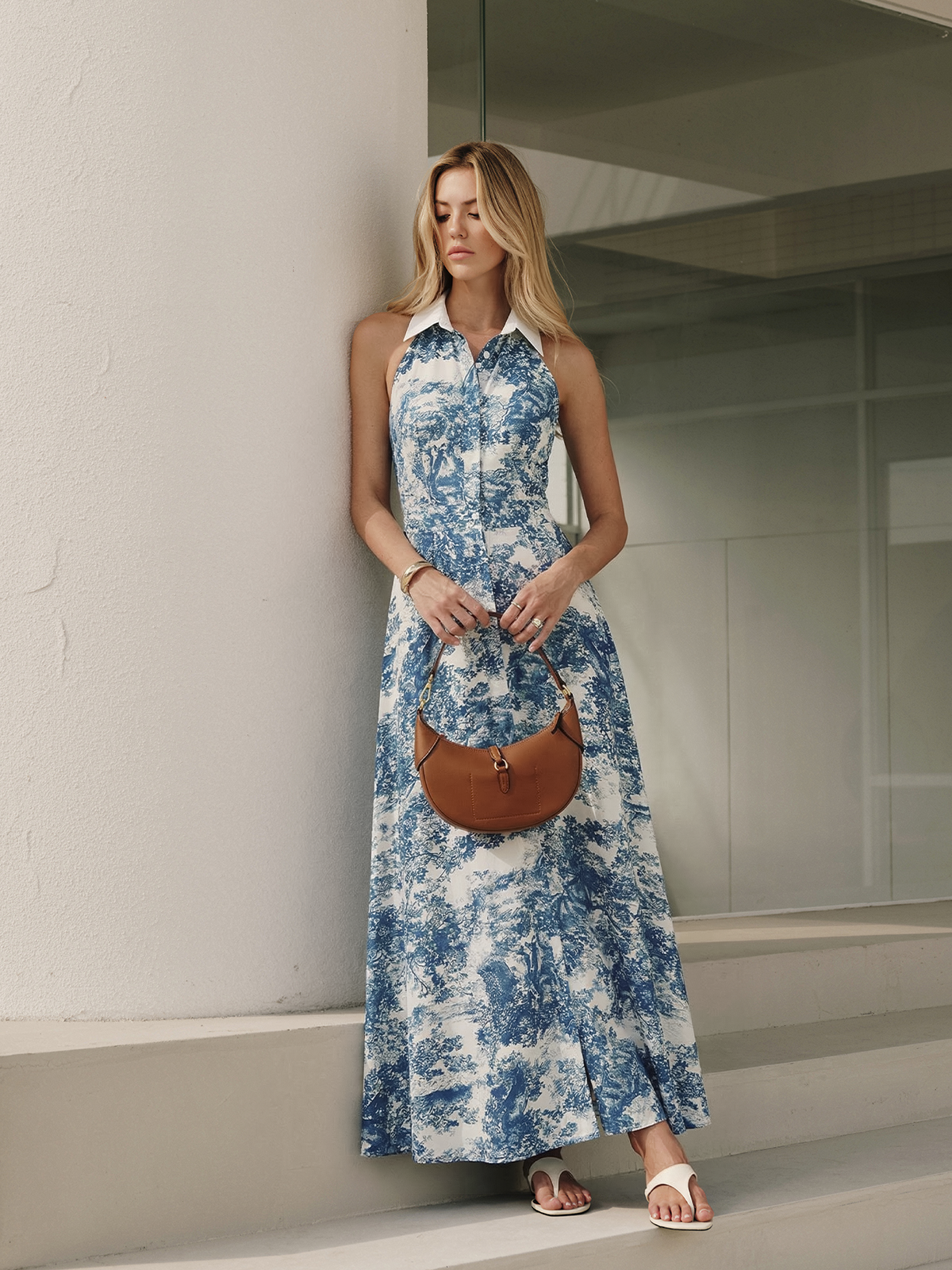 Maxikleid mit Toile-Print, Kragen und Knopfleiste