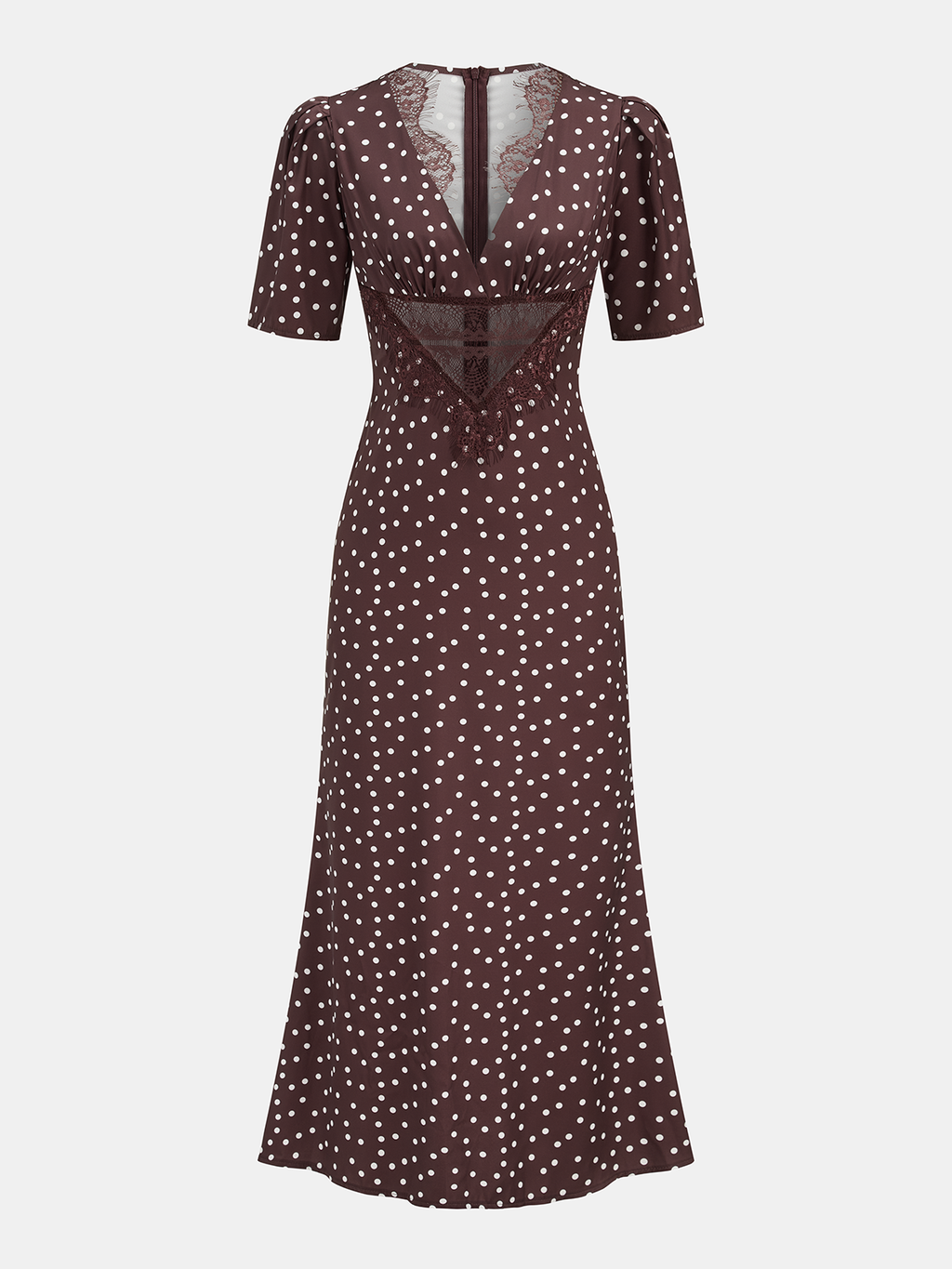Maxikleid mit Lochspitzen-Einsatz, Tupfen und kurzen Ärmeln