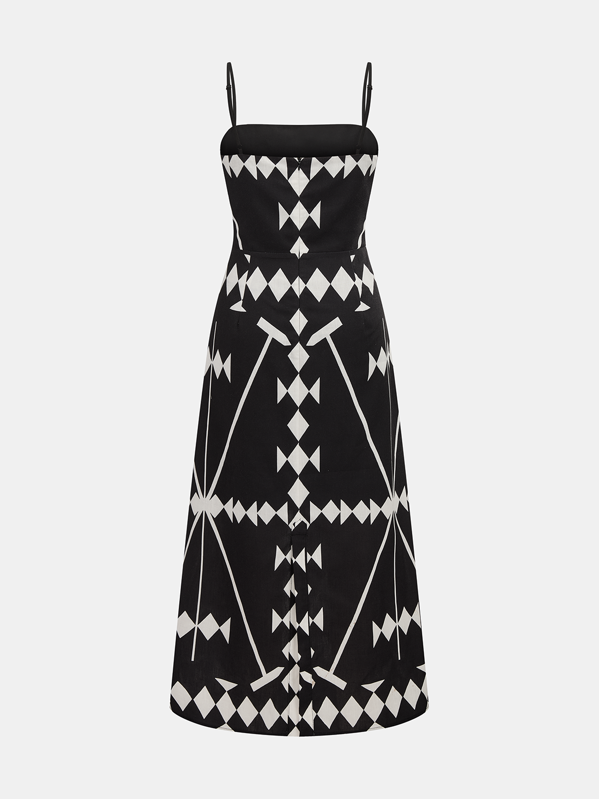 Robe longue à fines bretelles et imprimé géométrique