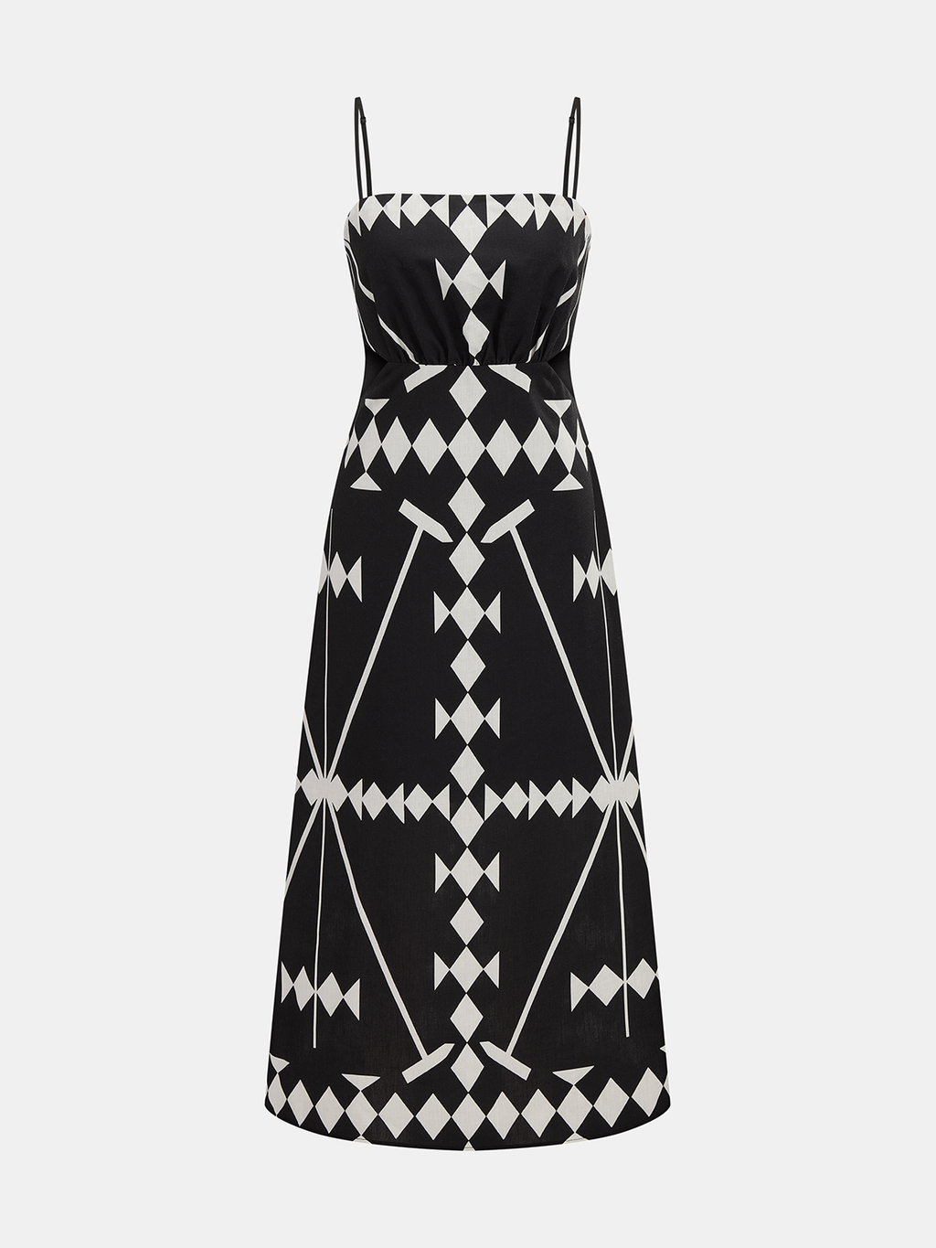 Robe longue à fines bretelles et imprimé géométrique