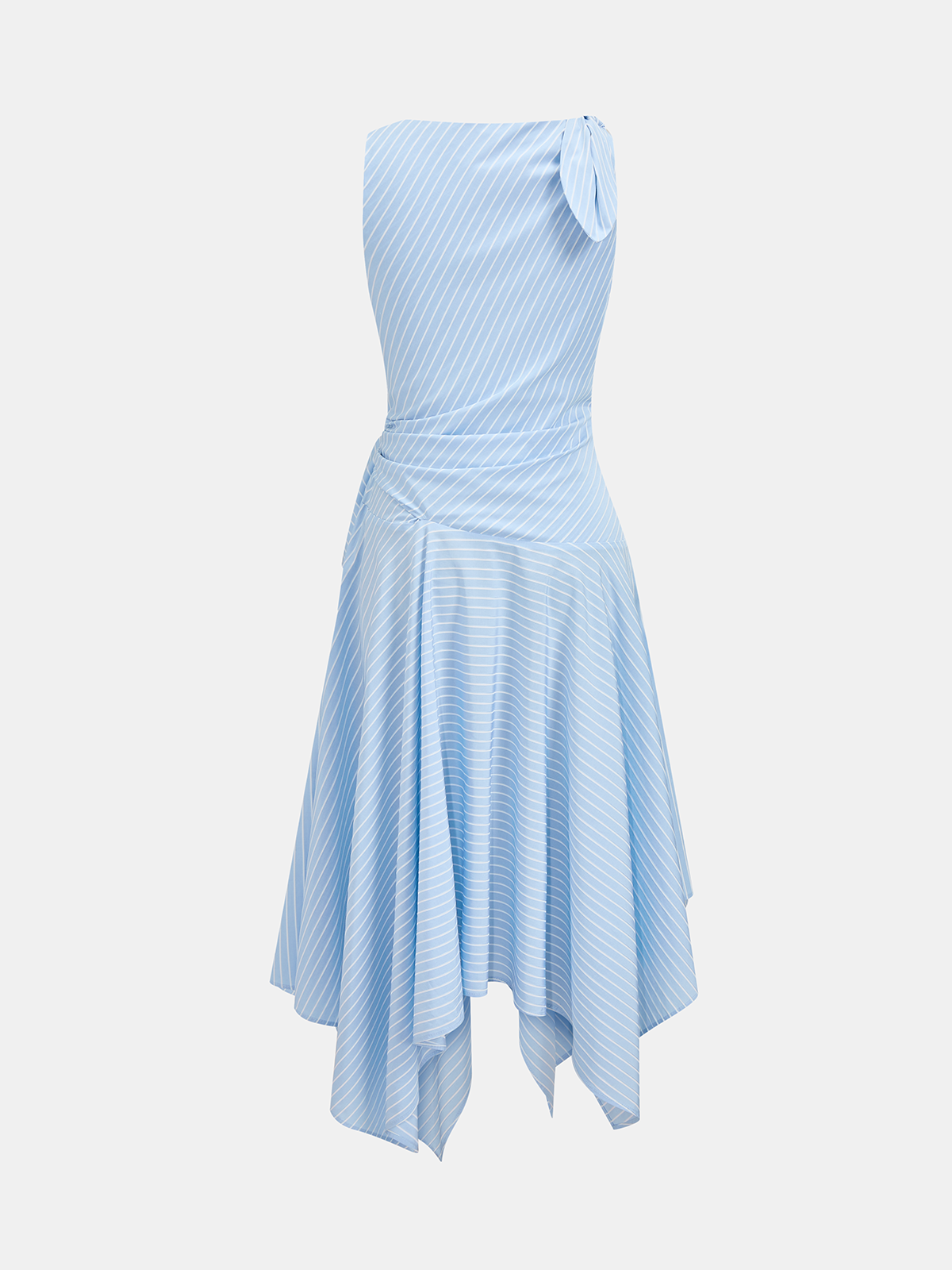 Gestreiftes ärmelloses, geknotetes, asymmetrisches Kleid