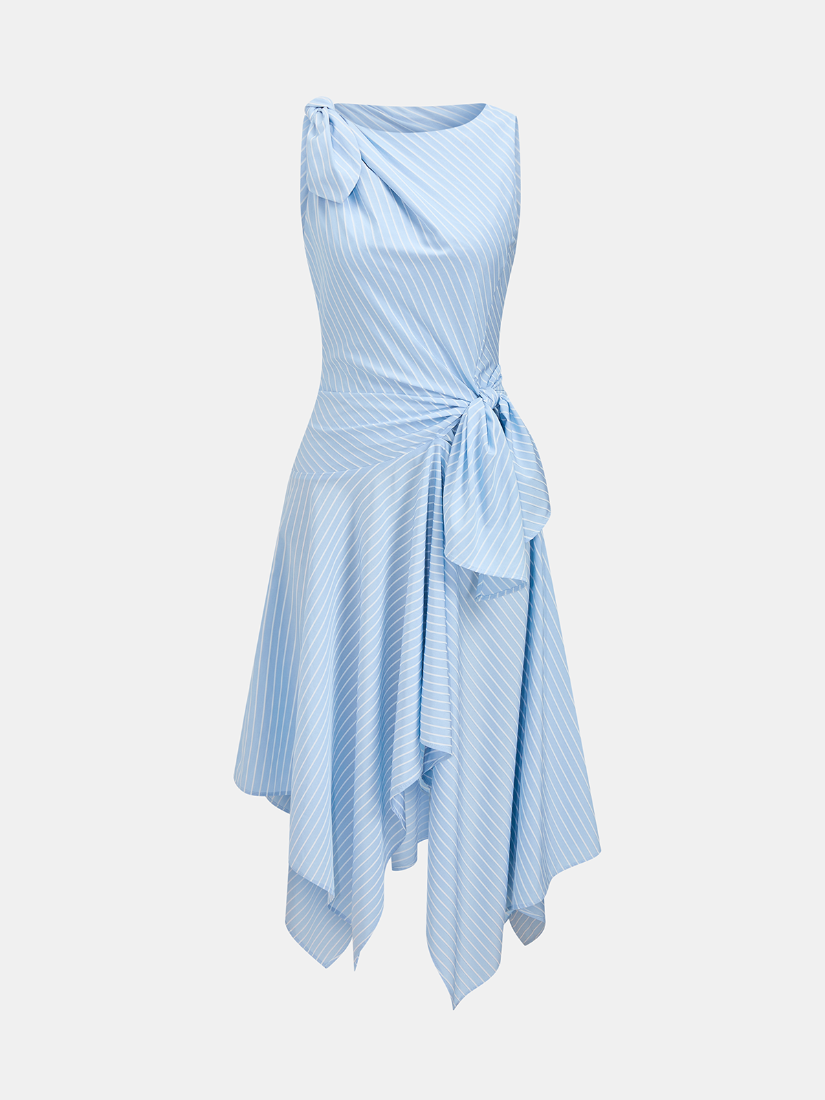 Gestreiftes ärmelloses, geknotetes, asymmetrisches Kleid