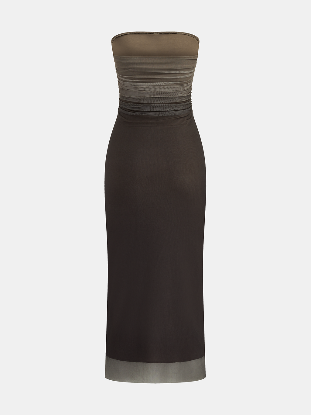 Robe longue bustier froncée en résille dégradée