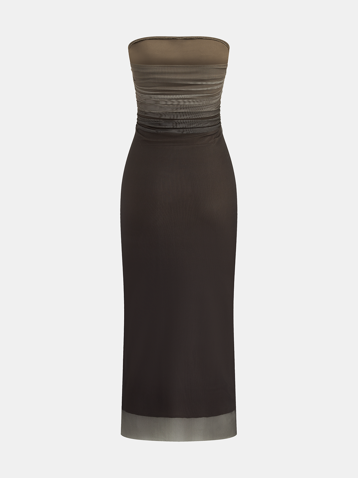 Robe longue bustier froncée en résille dégradée