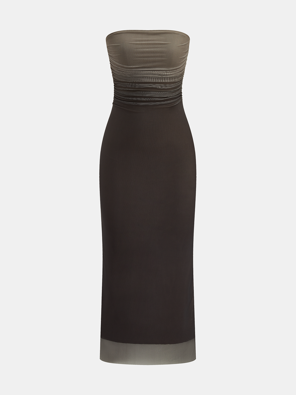 Robe longue bustier froncée en résille dégradée