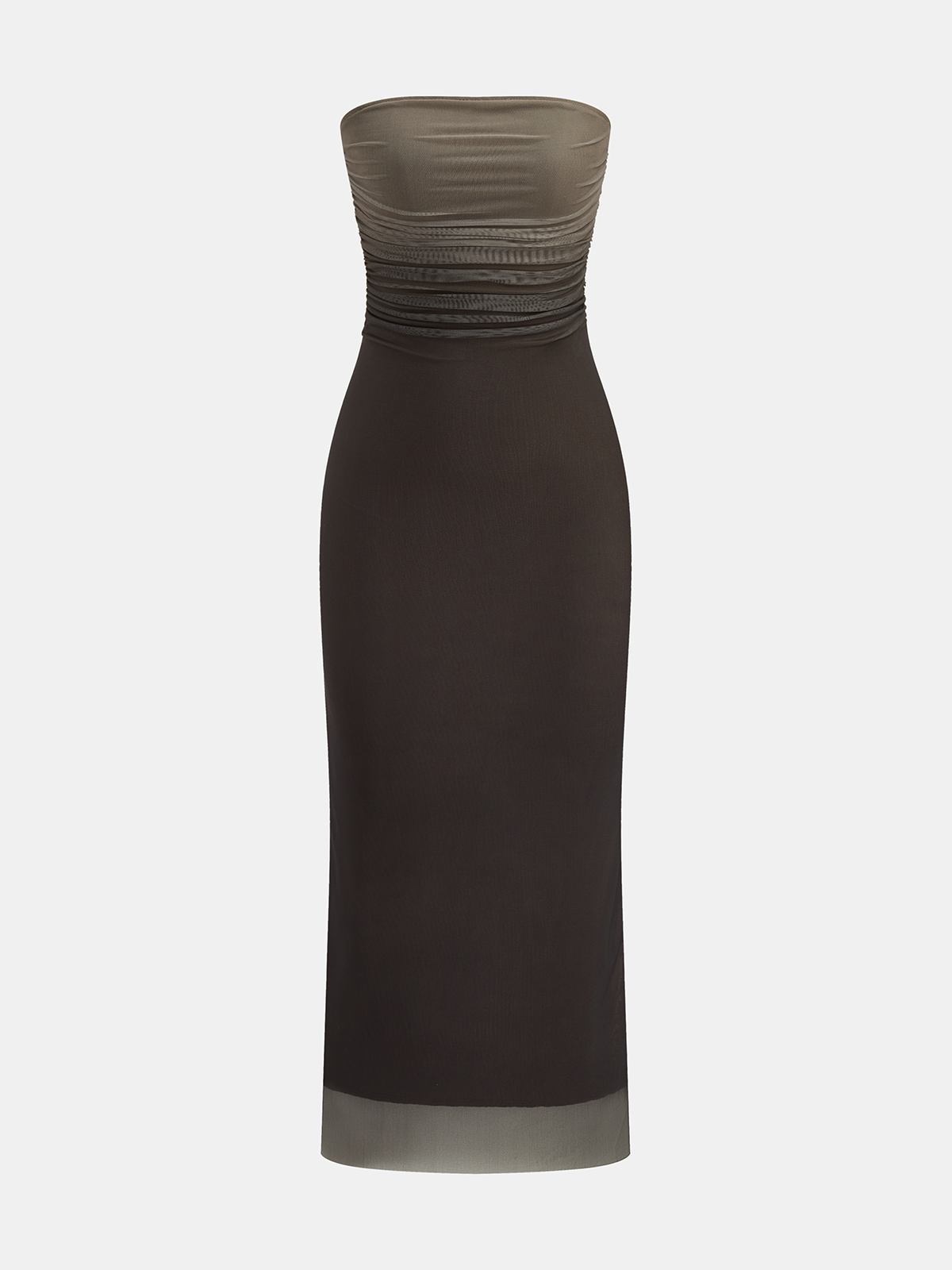 Ombre Mesh Gerafftes Trägerloses Maxikleid
