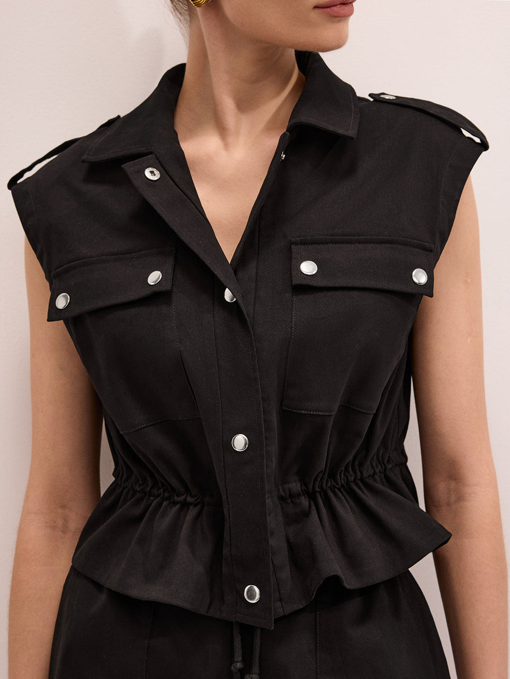 Ensemble gilet utilitaire et short en mélange de coton