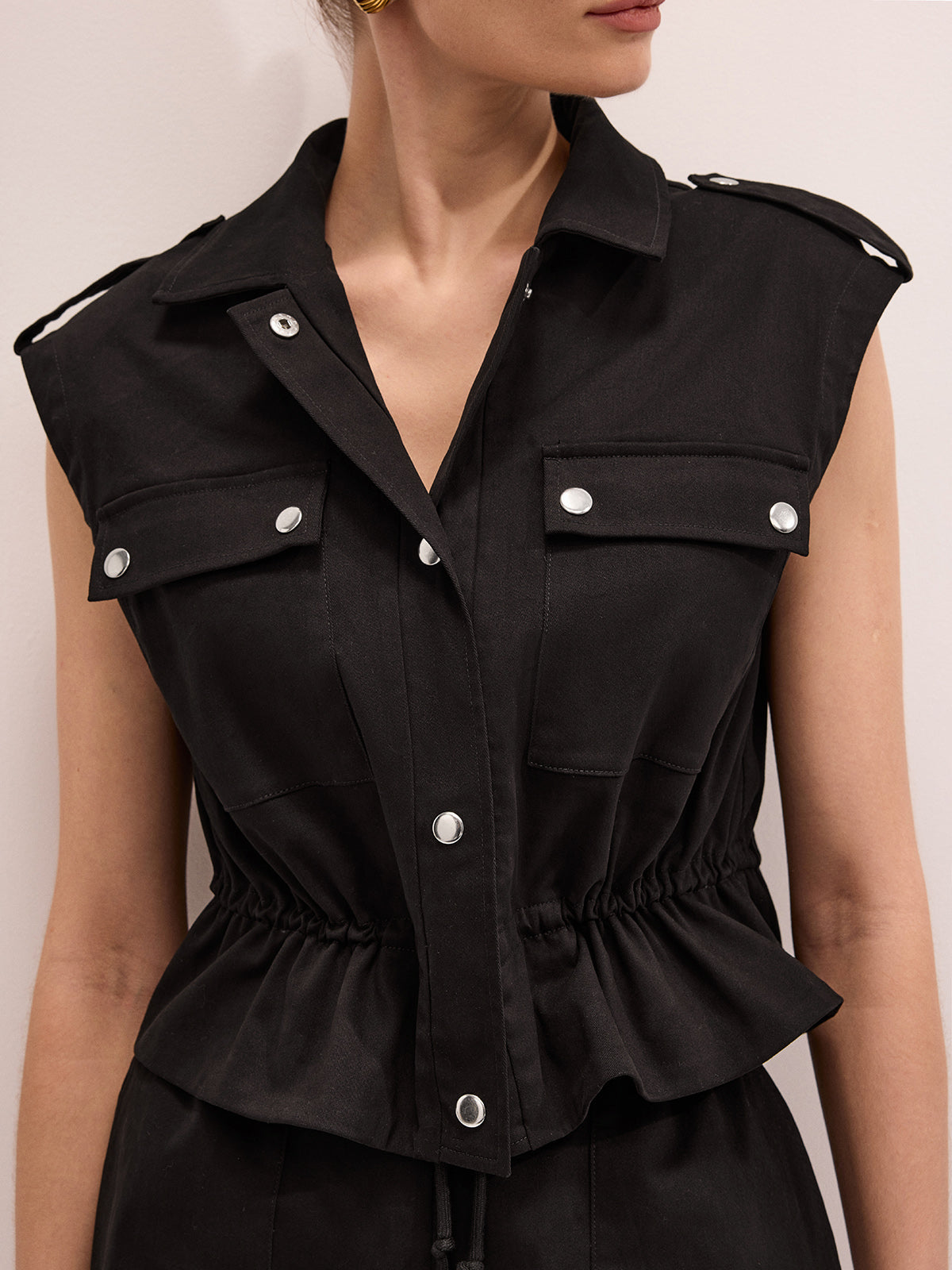 Ensemble gilet utilitaire et short en mélange de coton