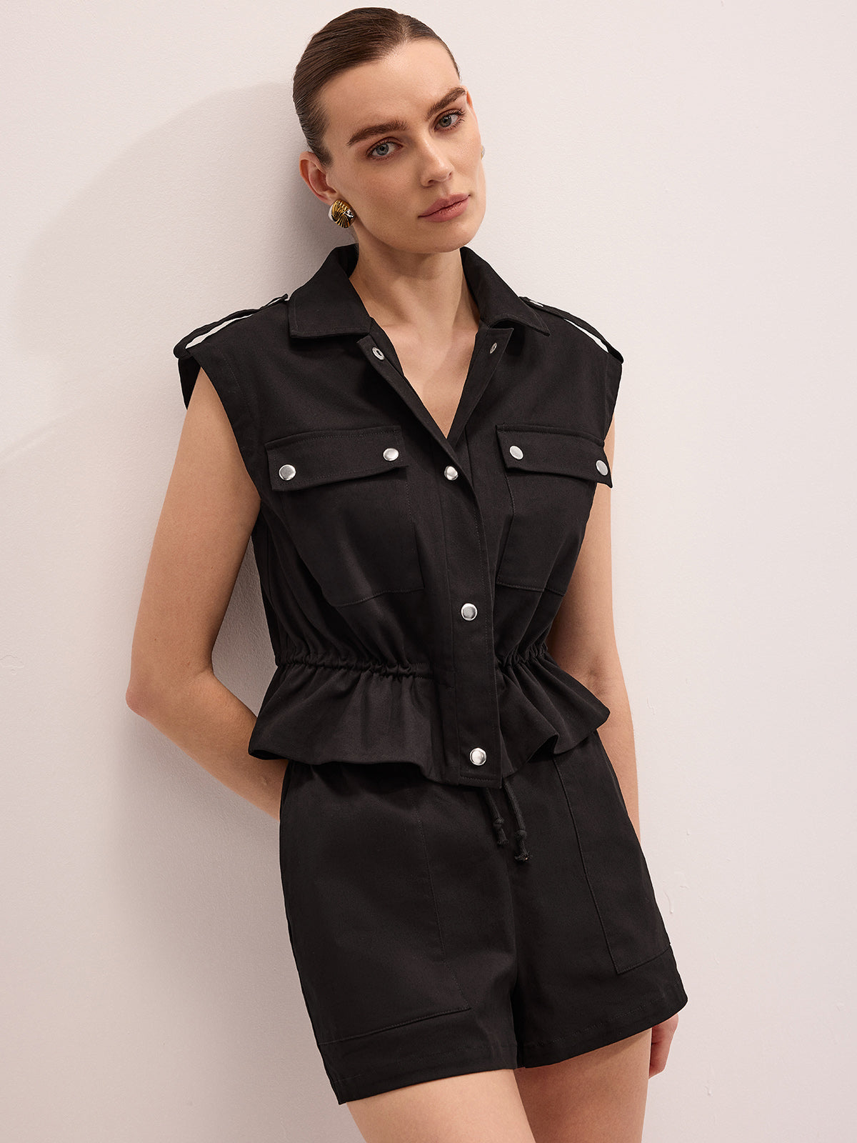 Ensemble gilet utilitaire et short en mélange de coton