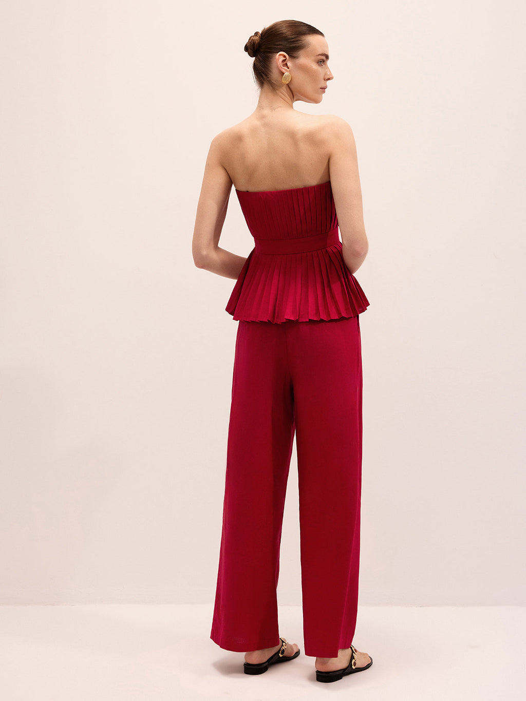 Trägerloses Falten-Set aus Leinenmix (Top & Hose)