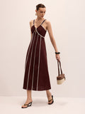 Linen Blend Striped Cami Midi Dress