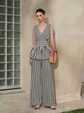 Ensemble haut péplum sans manches rayé et pantalon