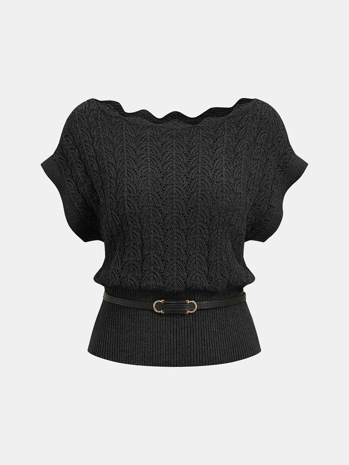 Strickoberteil mit Wellensaum und Gürtel