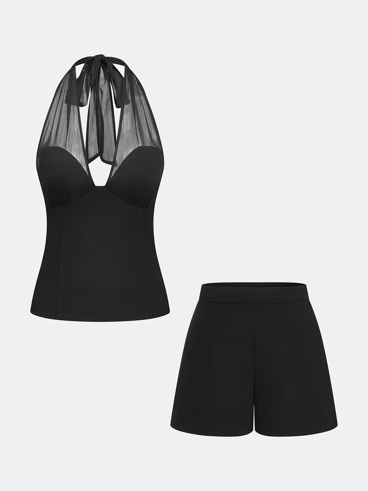 Transparentes Neckholder-Top und Shorts-Set