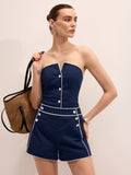 Lässiges Trägerloses Oberteil aus Baumwollleinen & Shorts Set