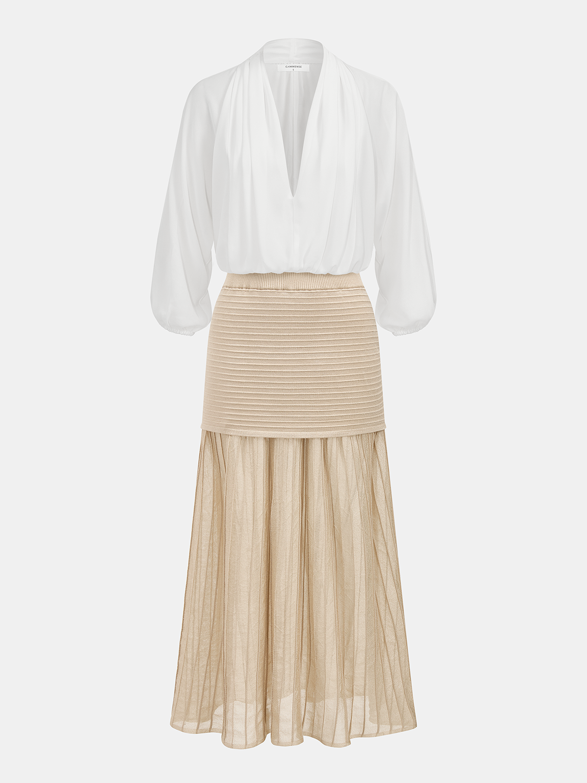 Jupe midi plissée taille haute patchwork