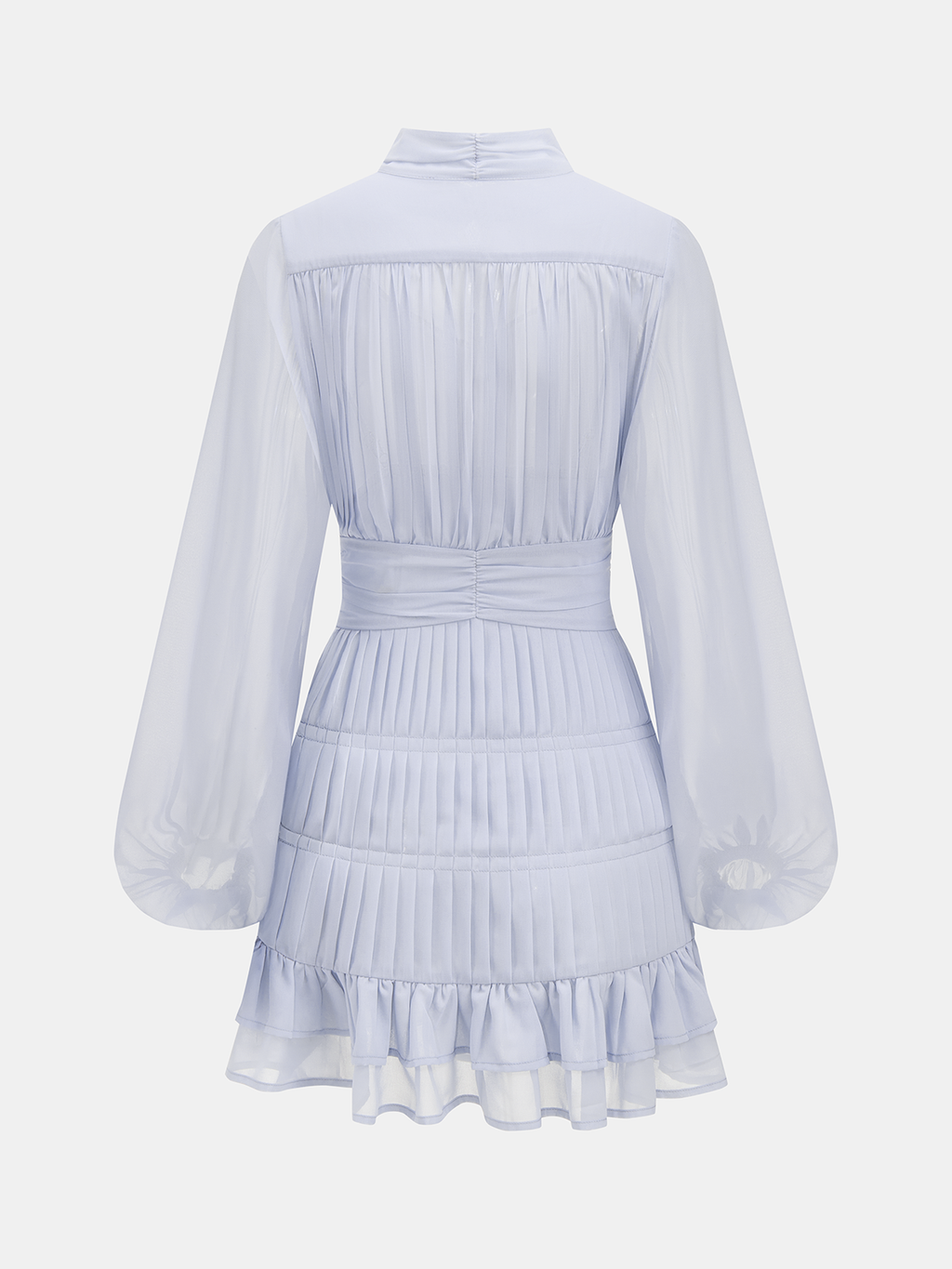 Plissiertes Langarm-Minikleid mit Rüschen und Knöpfen