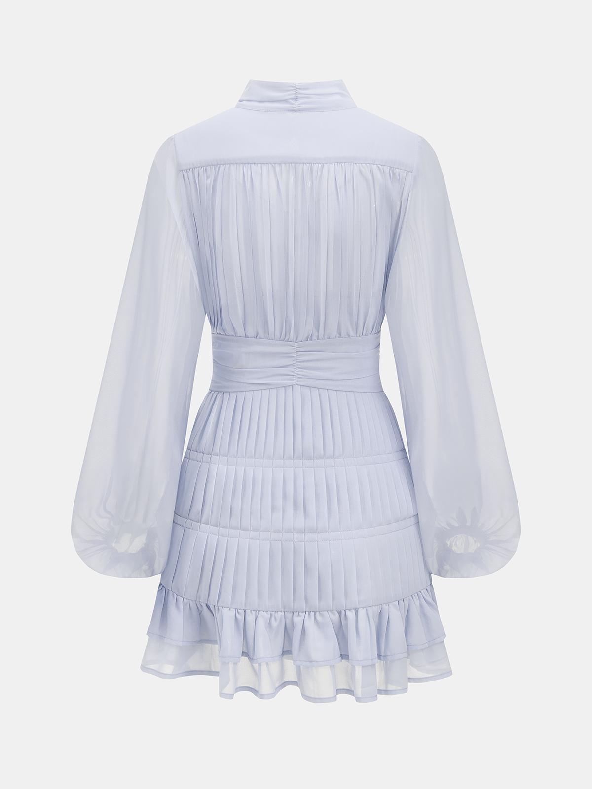 Plissiertes Langarm-Minikleid mit Rüschen und Knöpfen
