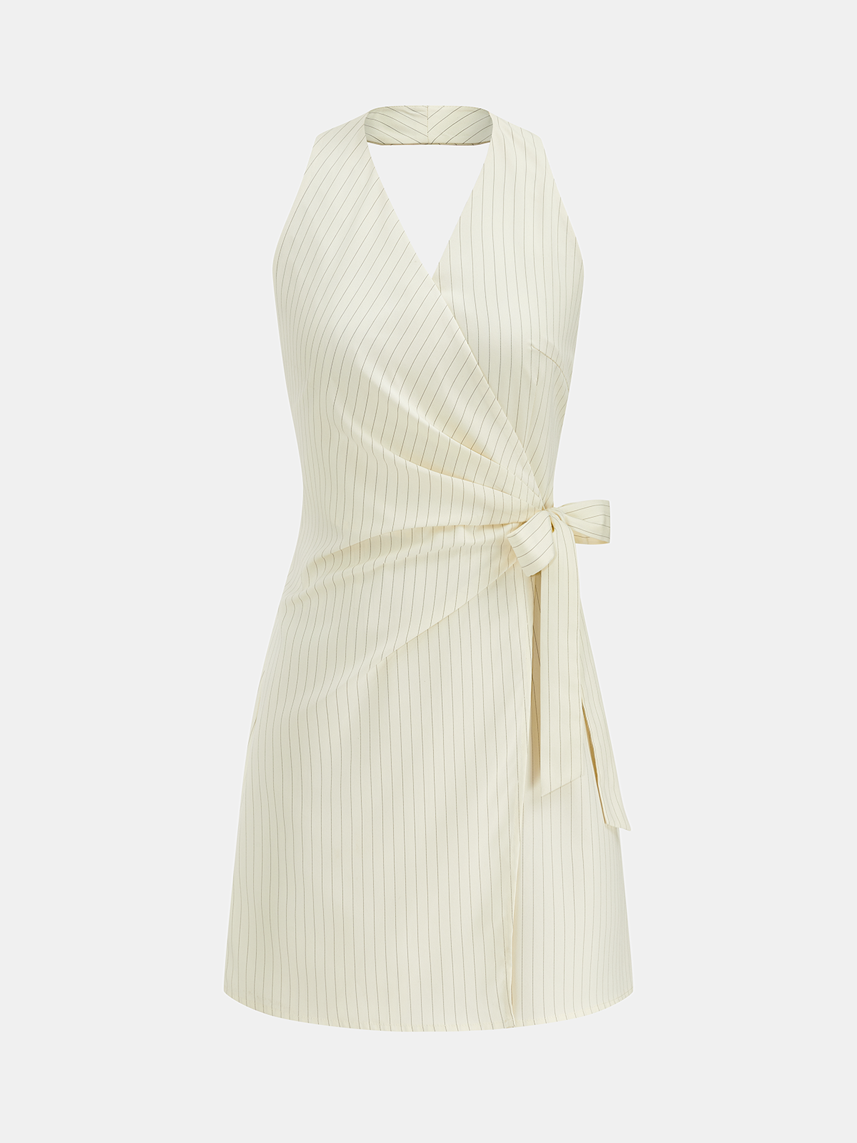 Gestreiftes Neckholder-Wickel-Minikleid