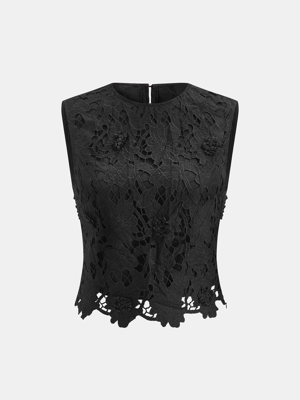 Crop top sans manches en dentelle florale 3D