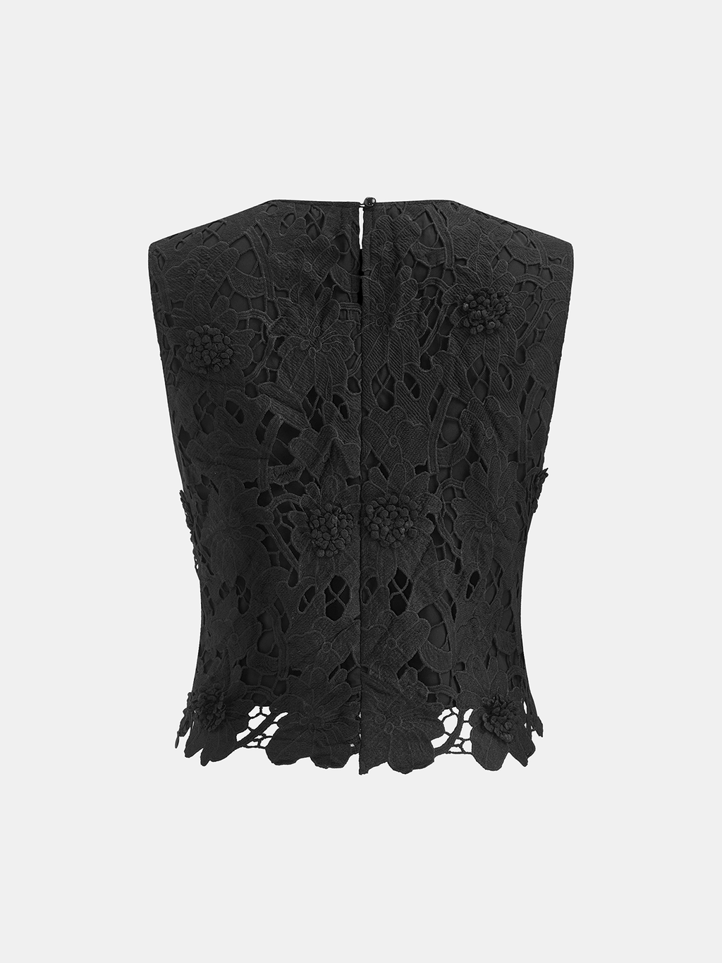 Crop top sans manches en dentelle florale 3D