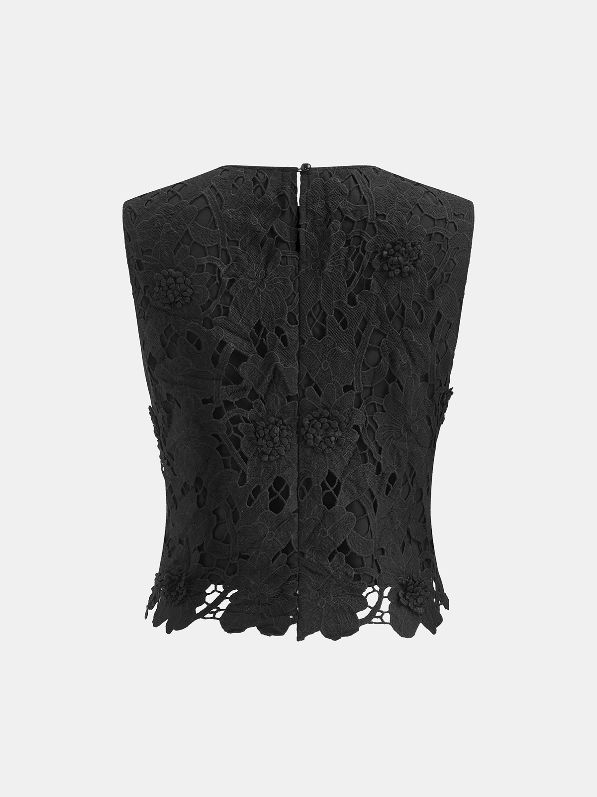 Ärmelloses Crop-Top aus 3D-Blütenspitze