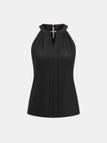Metal Detail Keyhole Neck Sleeveless Blouse