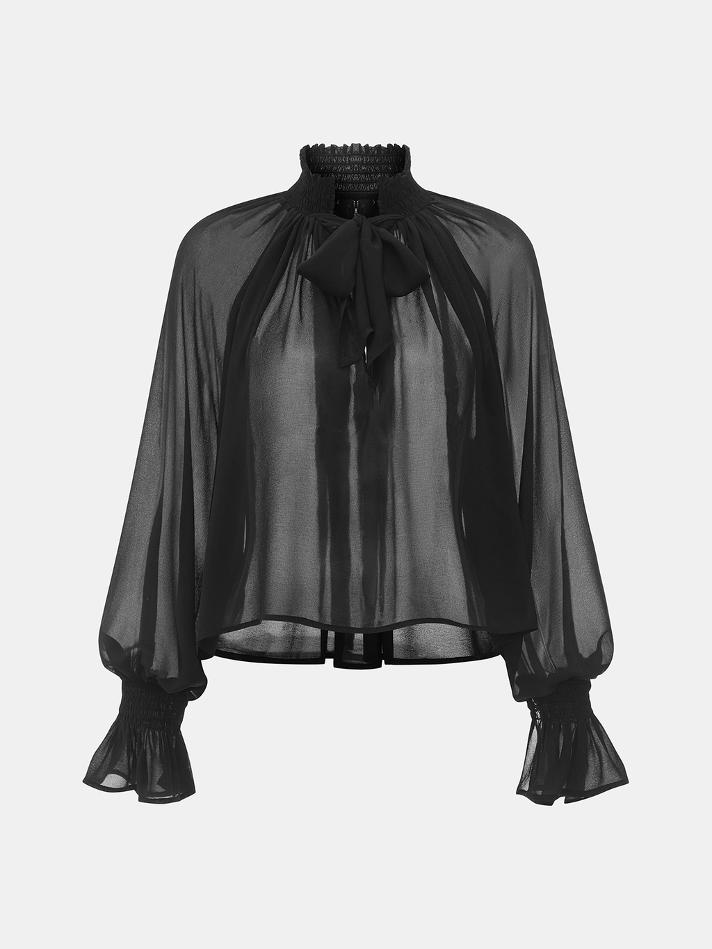 Bluse mit Schluppe, Smok und ausgestellten Ärmelbündchen