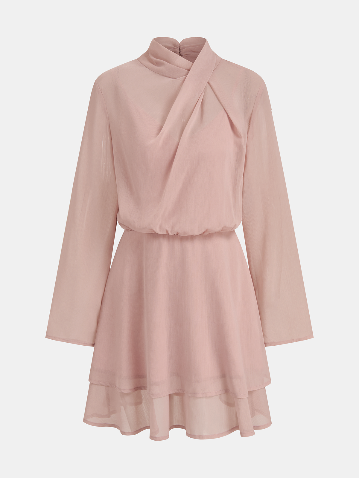 Halbtransparente Chiffon-Minikleid mit langen Ärmeln