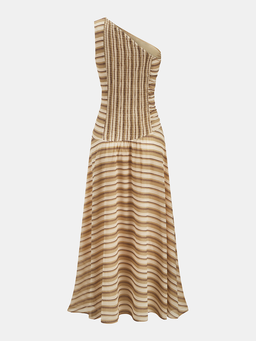 Maxikleid mit Raffungen, One Shoulder und Streifen
