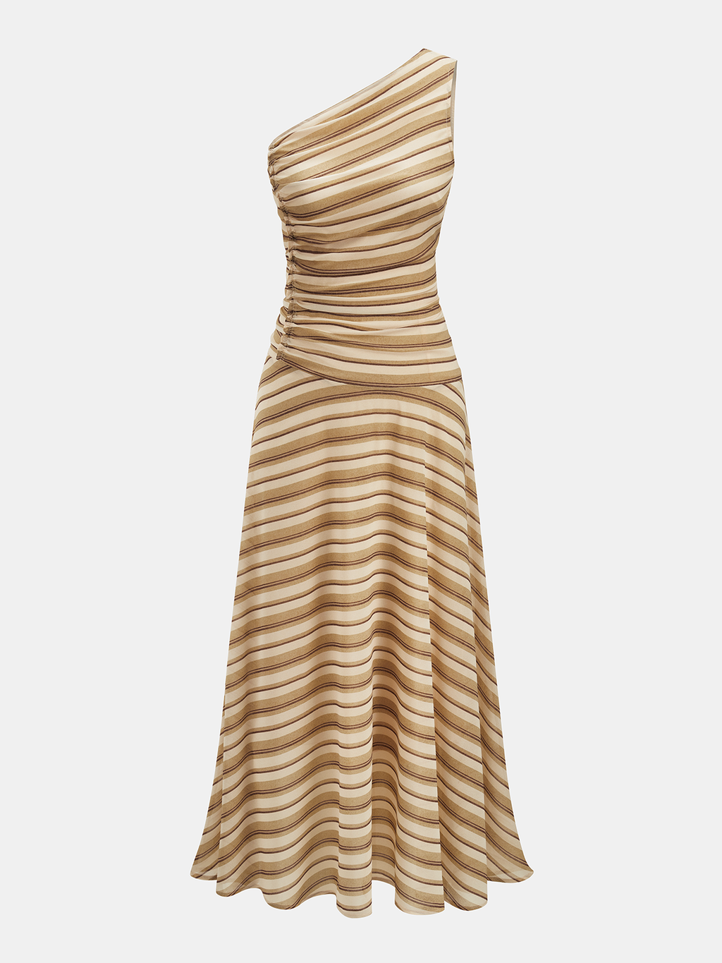 Maxikleid mit Raffungen, One Shoulder und Streifen