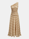 Maxikleid mit Raffungen, One Shoulder und Streifen